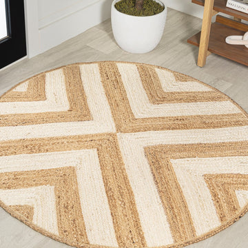 Piper Two-tone Chevron Round Jute Area Rug